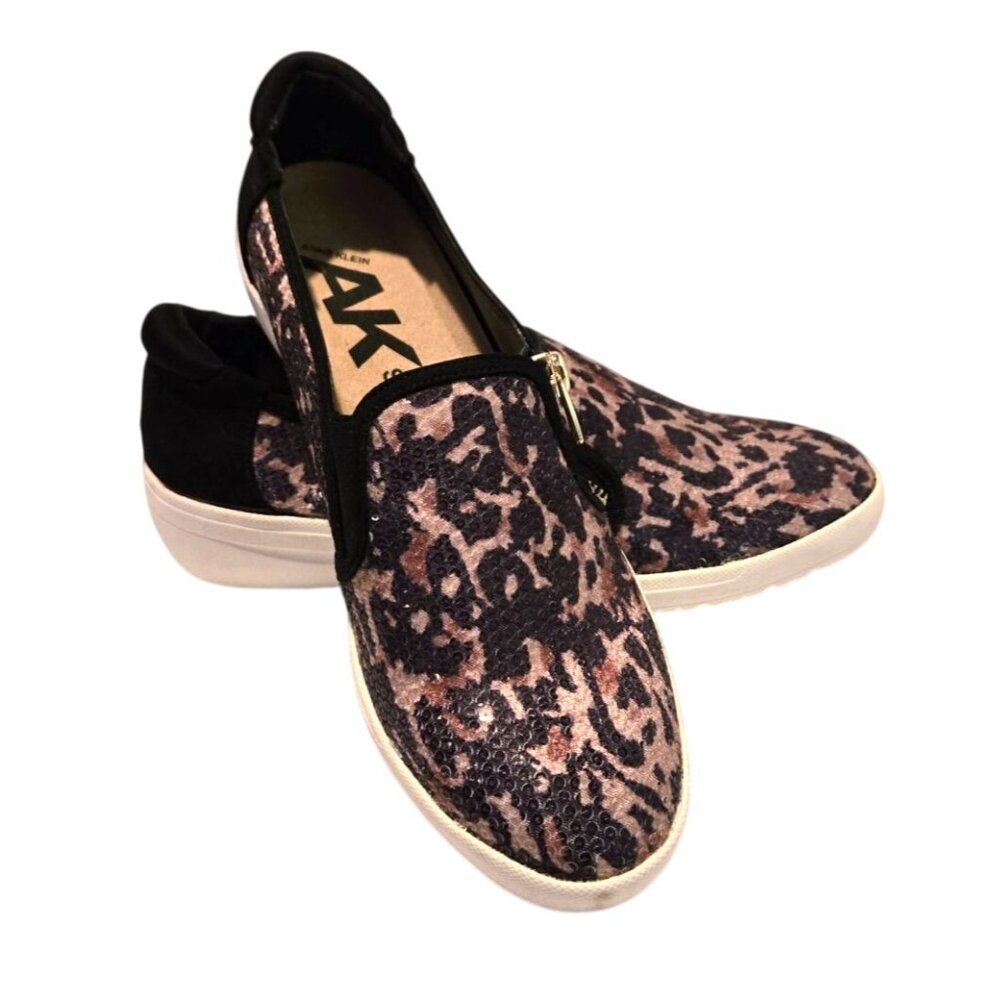 Anne Klein Sport Leopard Print Your Day Slip on Zipper Shiny Sneakers 8